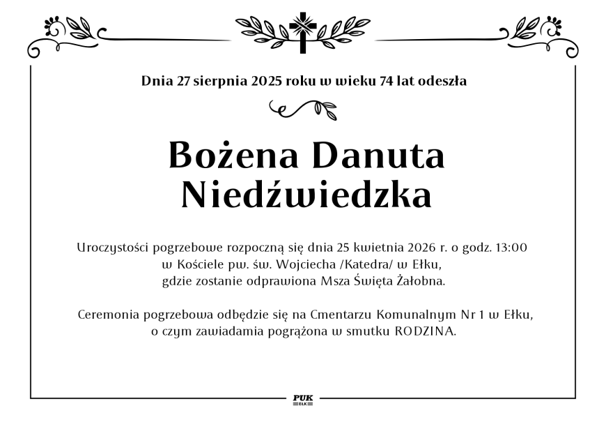 Bożena Danuta Niedźwiedzka - nekrolog
